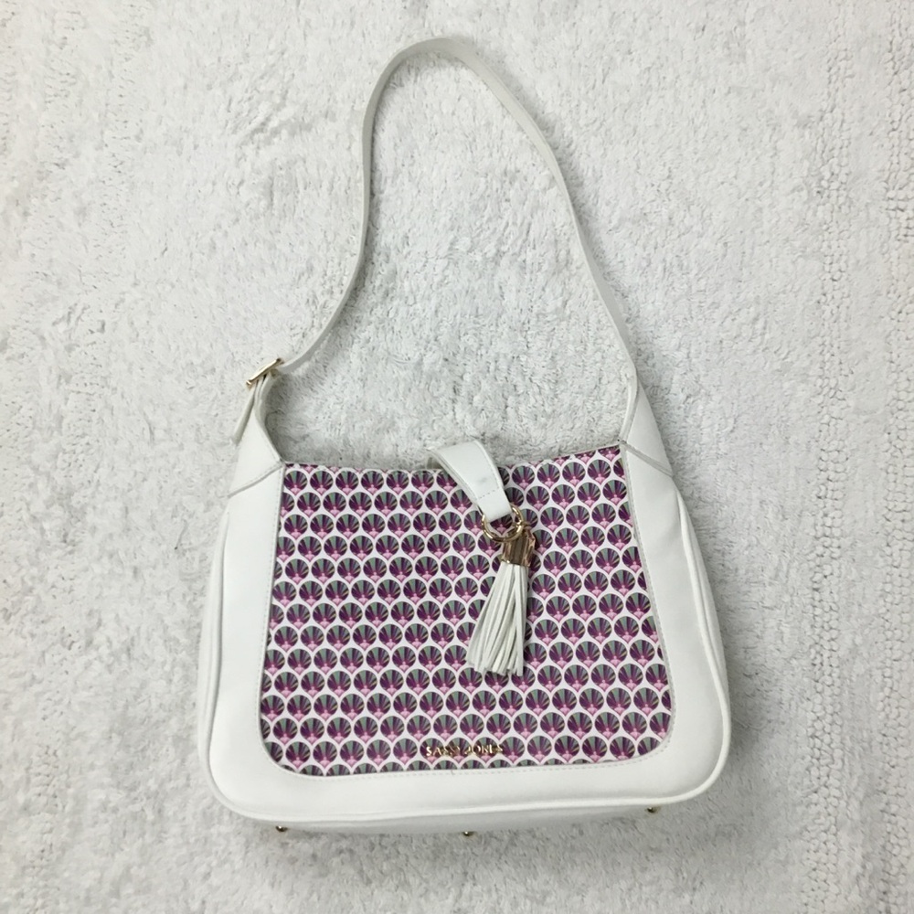 SASSY JONES White Fan Print Shoulder Bag